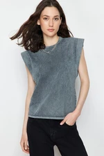 Trendyol Anthracite*001 Pale Effect 100% Cotton Wadding Look Basic Crew Neck Knitted T-Shirt