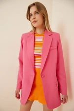 Happiness İstanbul Women's Pink Shawl Collar Oversized Blazer Jacket