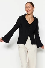 Trendyol Black Knitted Flare/Spanish Sleeve Shirt with Pleats and Buttons