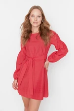 Trendyol Red Belted Mini Woven Woven Dress