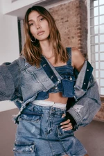 Trendyol X Sagaza Studio Blue Crop Denim Jacket