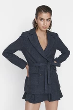 Trendyol Navy Blue Belted Woven Jacket with Lining