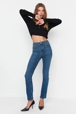 Trendyol Blue Shaping Effect Bootcut Jeans s vysokým pasem