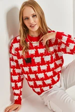 Bianco Lucci Women's Sheep Patterned Knitwear Sweater