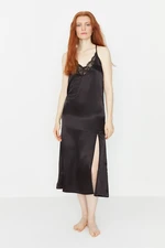 Trendyol Weave Black Satin Nightgown with Lace and Back Detail with a Slit