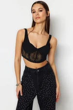 Trendyol čierny pletený crop top bustier