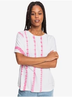 Pink-White Women's Patterned T-Shirt Roxy Over The Rainbo - Women