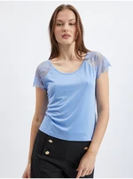 Blue women's T-shirt with lace ORSAY