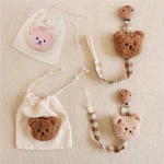 2pcs/set Plaid Cloth Bear Pacifier Clip Chain With Dust Bag Set Baby Anti-lost Pacifier Chain Rope Pacifiers Accessories