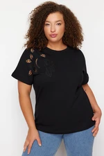 Trendyol Curve Basic 100% Cotton Knitted T-shirt with Embroidery Detail