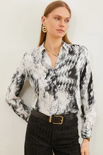 Olalook Women's Geometric Black Patterned Woven Viscose Shirt