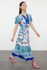 Trendyol Blue Ethnic Patterned Viscose Woven Dress