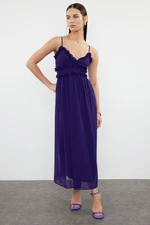 Trendyol Purple Floral Patterned A-Cut Ruffle Detailed Lined Chiffon Maxi Woven Dress