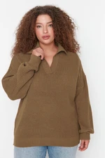 Trendyol Curve Camel Shirt Collar Sweter z dzianiny