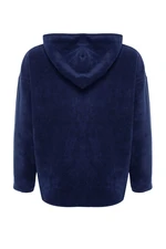 Trendyol Navy Blue Thick Fleece Hooded and Zippered Oversized/Wide Knitted Sweatshirt