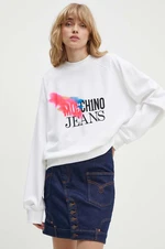 Bavlněná mikina Moschino Jeans dámská, bílá barva, s potiskem, 1709.8233