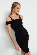 Trendyol Black Fitted Knitted Elegant Evening Dress