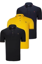 TRIPLE SET T8586 DEWBERRY MEN'S T-SHIRT-BLACK-NAVY-YELLOW