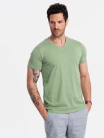 Ombre BASIC men's cotton classic tee with v-neck - green