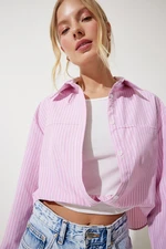 Happiness İstanbul Women's Pink Blouse Detailed Crop Shirt