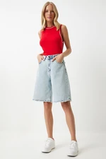 Happiness İstanbul Women's Light Blue Baggy Denim Bermuda Shorts