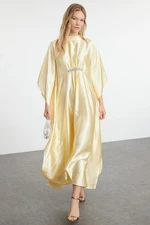 Trendyol Yellow Accessory Detailed Satin Woven Kaftan