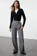 Trendyol Anthracite Belt Detailed Wide Leg Trousers with Elastic Back Waist