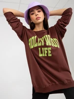 Dark brown and green oversize long sweatshirt with a slogan