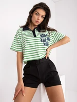 Women's white and green striped polo shirt