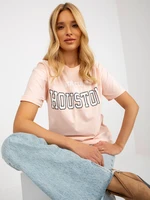 Light peach women's loose T-shirt with print