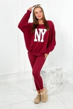 Cotton set sweatshirt + burgundy leggings