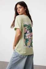 Trendyol Mint 100% Cotton Back and Front Printed Oversize/Wide Cut Knitted T-Shirt