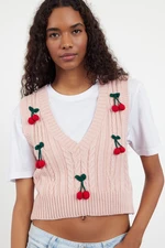 Trendyol Pink Crop Embroidered Fruit Patterned Knit Sweater