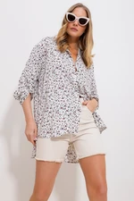 Trend Alaçatı Stili Women's Ecru Patterned Woven Viscose Shirt