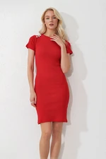 Trend Alaçatı Stili Women's Red Crew Neck Button Detailed Camisole Dress