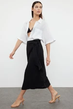 Trendyol Black 100% Linen Tie Midi Skirt