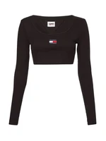 Tommy Jeans Top - TJW CROP RIB CENTER BADGE LS black