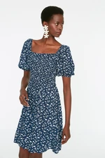 Trendyol Navy Blue Floral Skater/Belt Opening Gippeli Viscose Mini Woven Dress