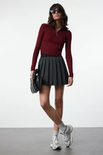 Trendyol Claret Red Crop Zipper Detailed Knitwear Sweater