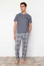 Trendyol Anthracite Regular Fit Plaid Knitted Pajama Set