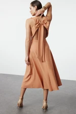 Trendyol Orange A-Cut Bow Detailed Woven Elegant Evening Dress