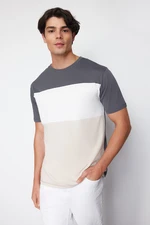 Trendyol Anthracite Regular Cut Color Blocked 100% Cotton T-Shirt