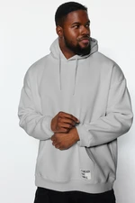 Trendyol Grey Plus Size Hooded Labeled Fleece/Warm Sweatshirt