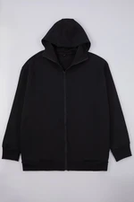 Trendyol Plus Size Black Oversize/Wide Cut Zippered Hooded Cotton Sweatshirt