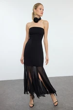 Trendyol Black Strapless Chiffon Woven Elegant Evening Dress