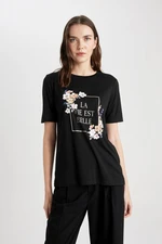 DEFACTO Regular Fit Crew Neck Floral Short Sleeve T-Shirt