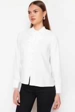 Trendyol Ecru Binding and Lace Detailed Regular Fit Woven Shirt