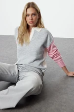 Trendyol Ecru Soft Textured Color Blocked Knitwear Sweater