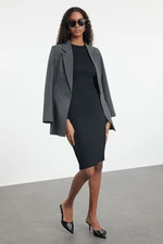 Trendyol Black Fitted Long Sleeve Ribbed Stretch Knitted Dress