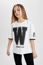 DEFACTO Girls Oversize Fit Crew Neck Printed Short Sleeve T-Shirt